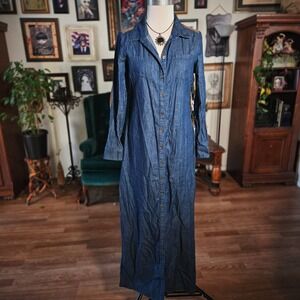 Bluet Denim Maxi Shirt Dress Button Front Long Sleeve Cowgirl Western Minimal M